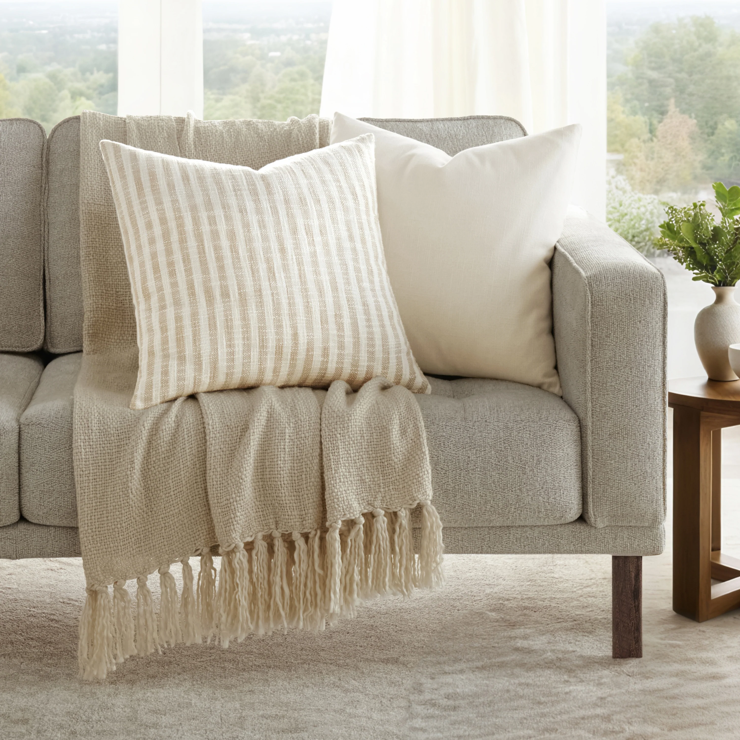 2-Pack Yarn-Dyed Bengal Stripe / Solid Décor Throw Pillows - Image 3