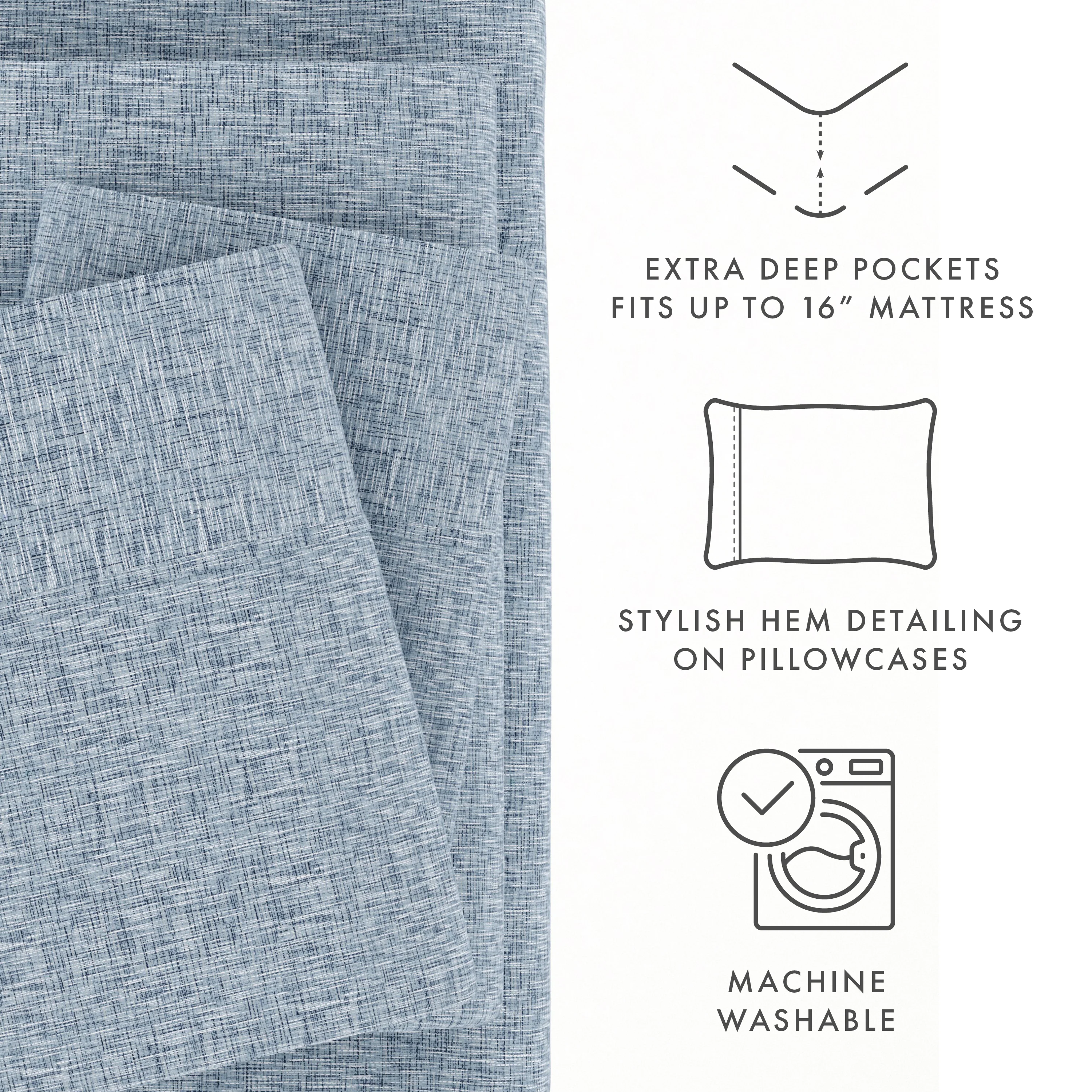 Chambray Style Pattern 4-Piece Sheet Set - Image 19