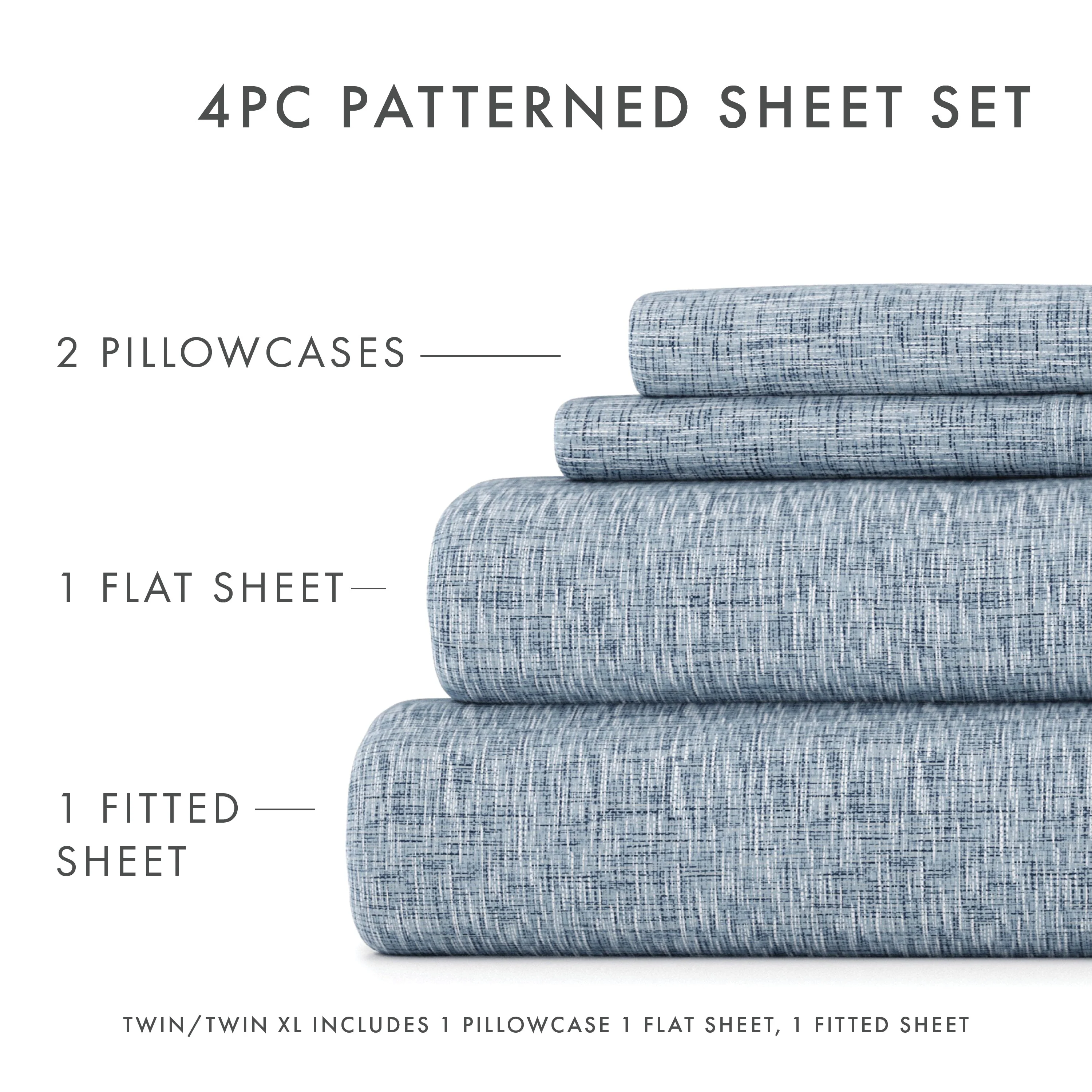 Chambray Style Pattern 4-Piece Sheet Set - Sale - Image 13