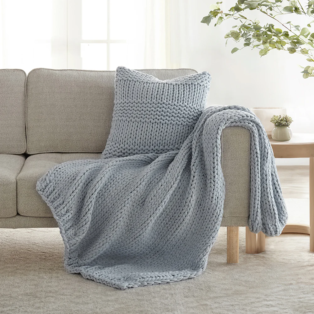 Chunky Knit Throw Blanket and Decor Pillow with Insert Bundle - Image 10