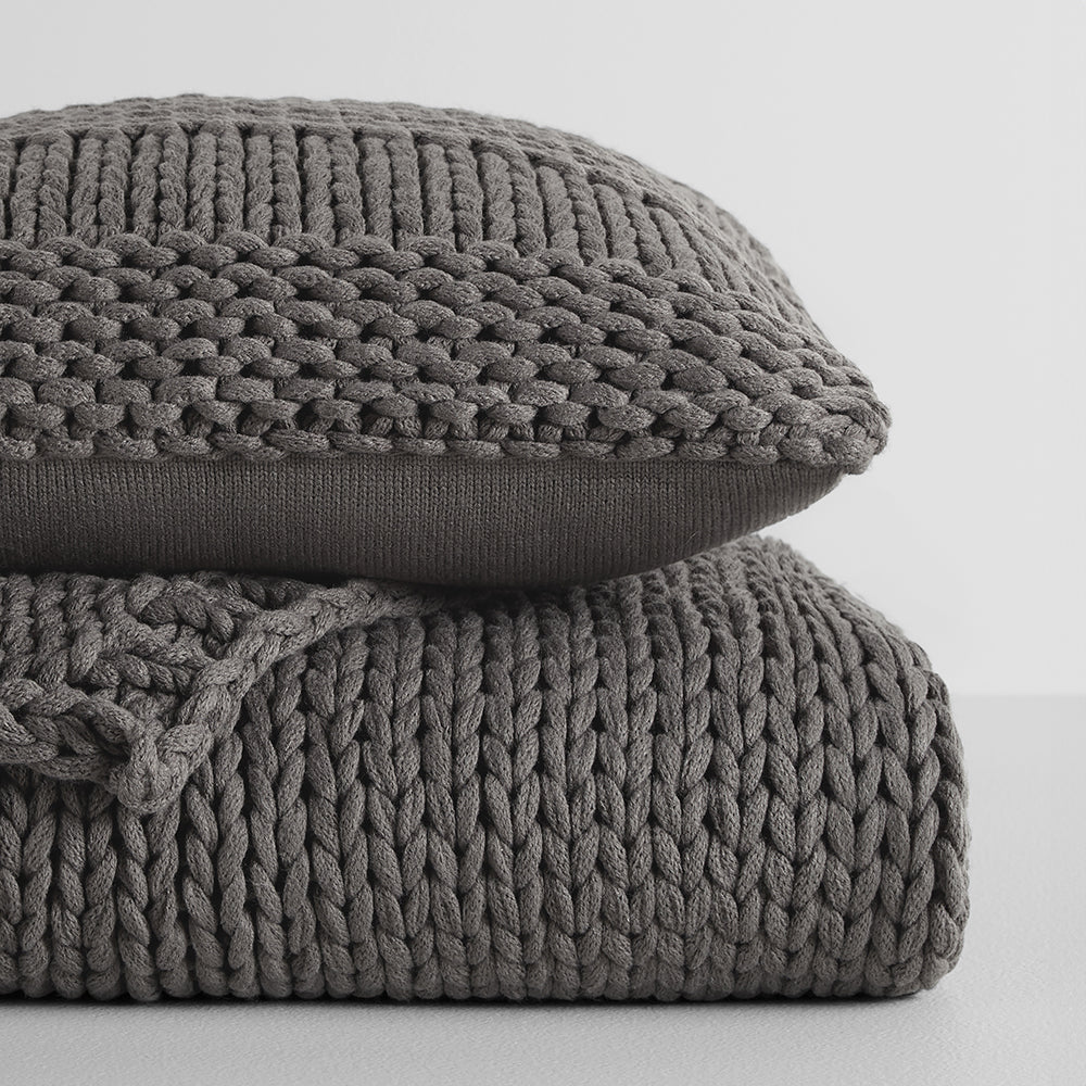 Chunky Knit Throw Blanket and Decor Pillow with Insert Bundle - Image 11