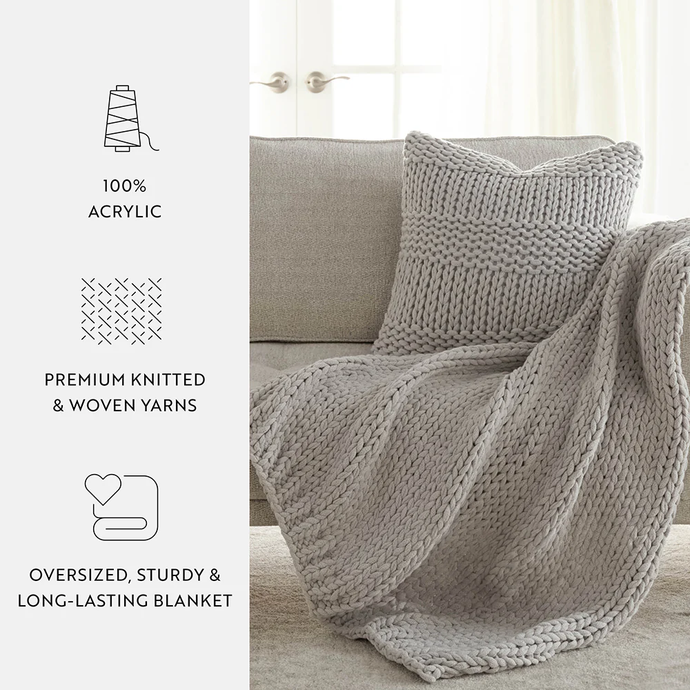Chunky Knit Throw Blanket and Decor Pillow with Insert Bundle - Image 17