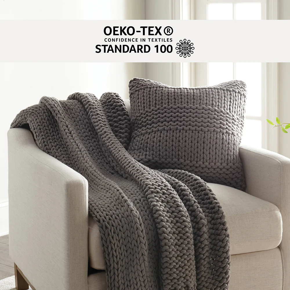 Chunky Knit Throw Blanket and Decor Pillow with Insert Bundle - Image 21