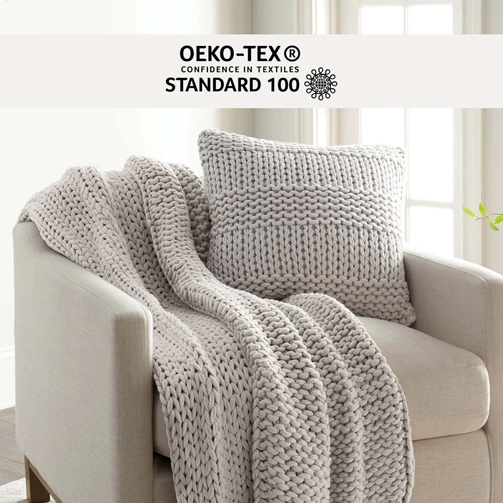 Chunky Knit Throw Blanket and Decor Pillow with Insert Bundle - Image 22