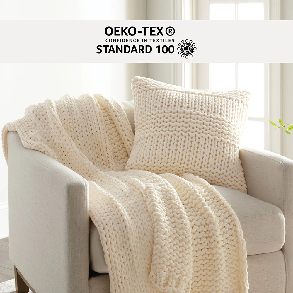 Chunky Knit Throw Blanket and Decor Pillow with Insert Bundle - Image 23
