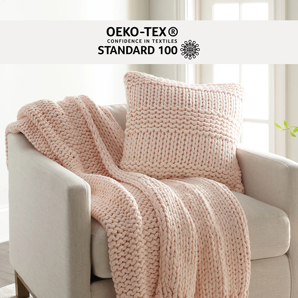 Chunky Knit Throw Blanket and Decor Pillow with Insert Bundle - Image 24