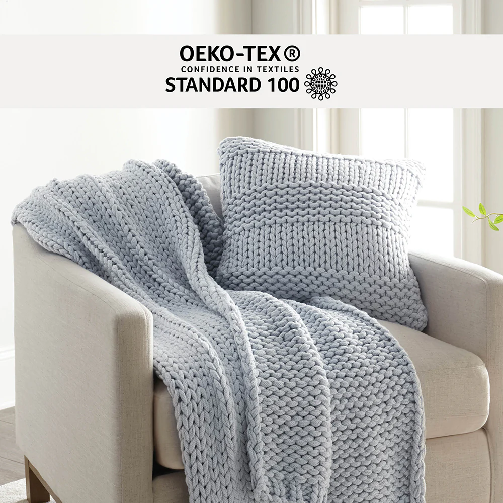 Chunky Knit Throw Blanket and Decor Pillow with Insert Bundle - Image 25