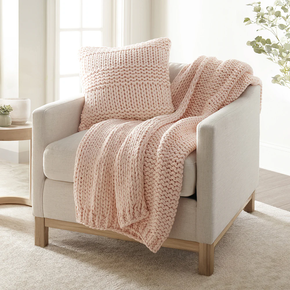 Chunky Knit Throw Blanket and Decor Pillow with Insert Bundle - Image 4