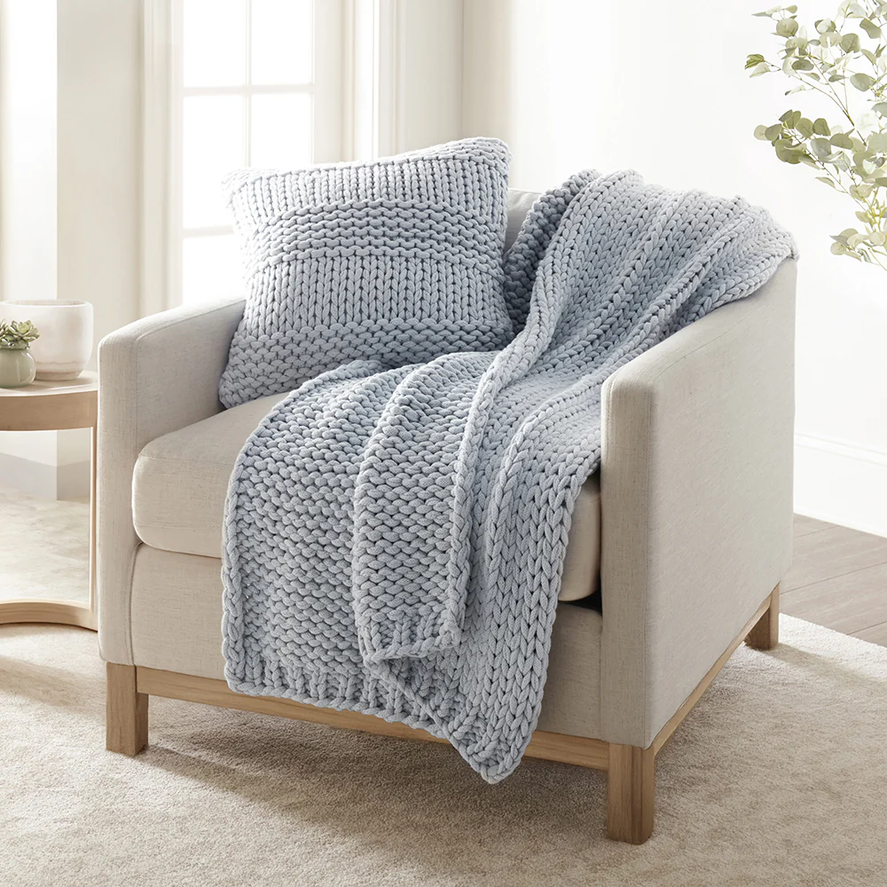 Chunky Knit Throw Blanket and Decor Pillow with Insert Bundle - Image 5