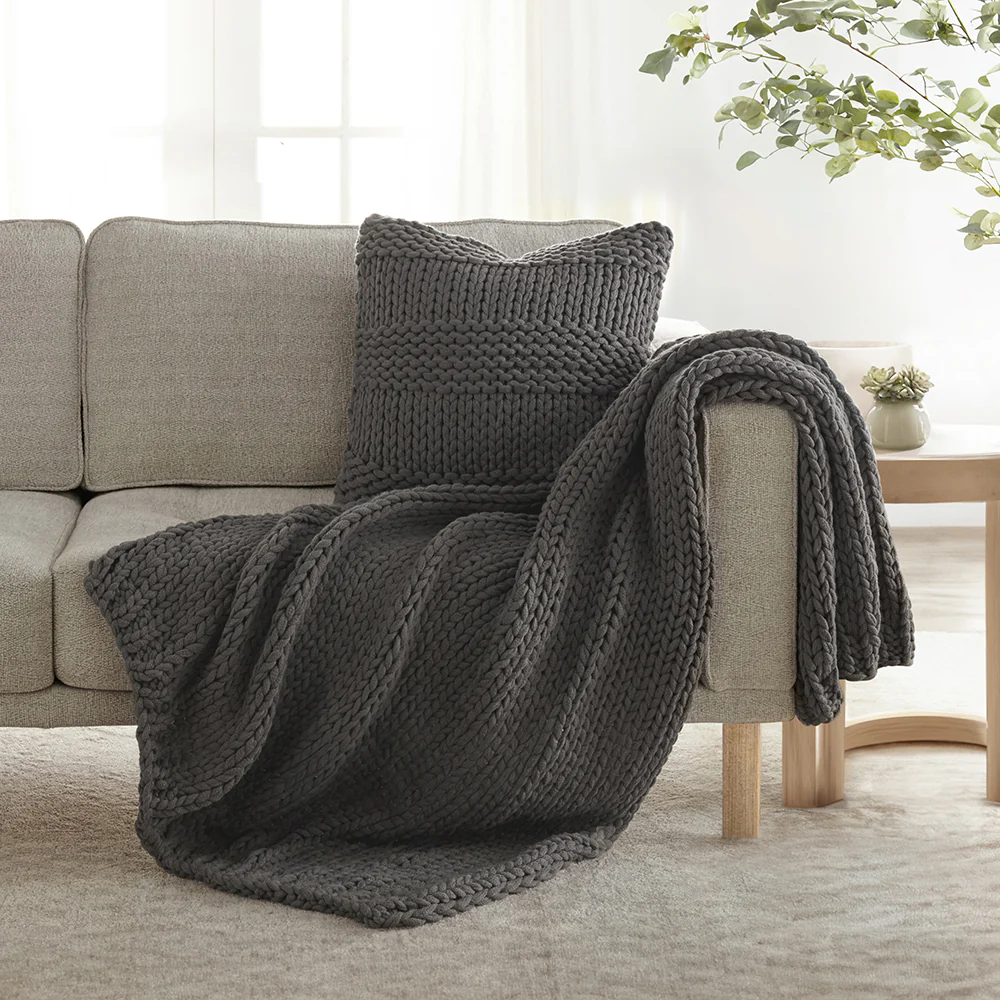 Chunky Knit Throw Blanket and Decor Pillow with Insert Bundle - Image 6