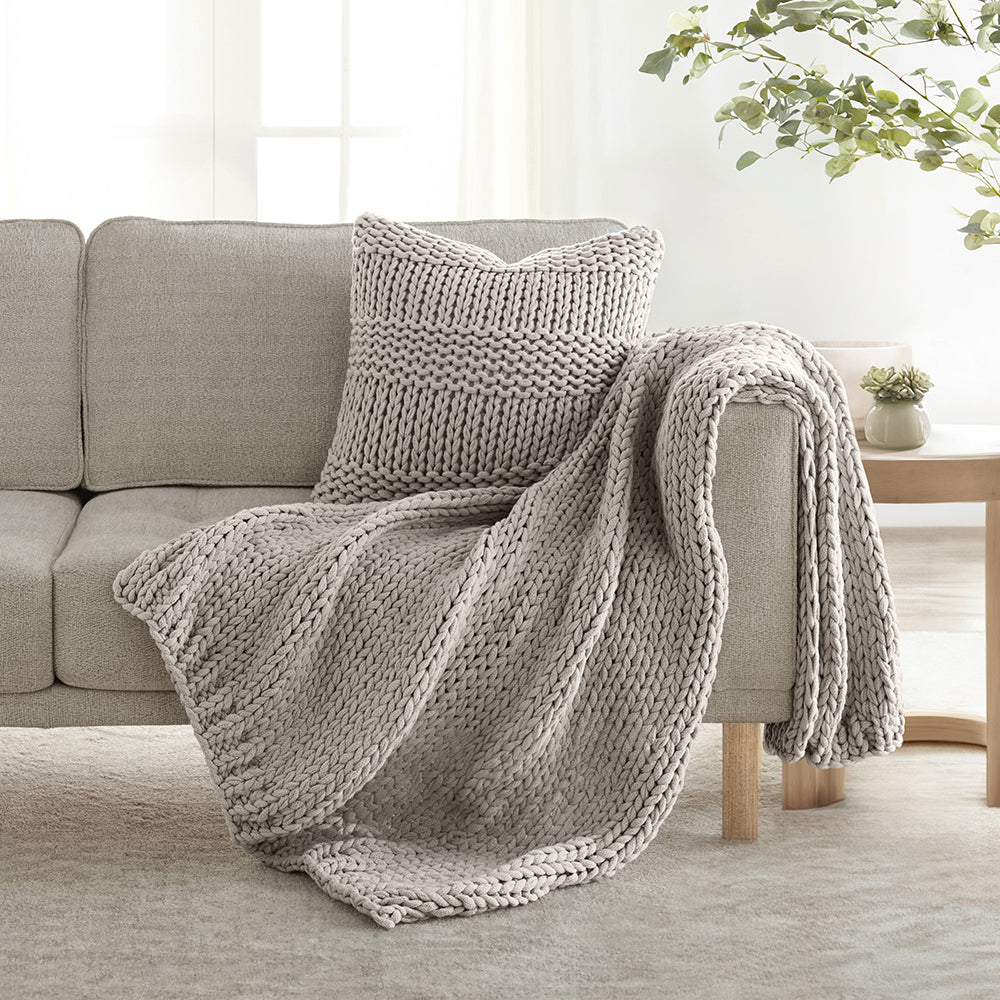 Chunky Knit Throw Blanket and Decor Pillow with Insert Bundle - Image 7