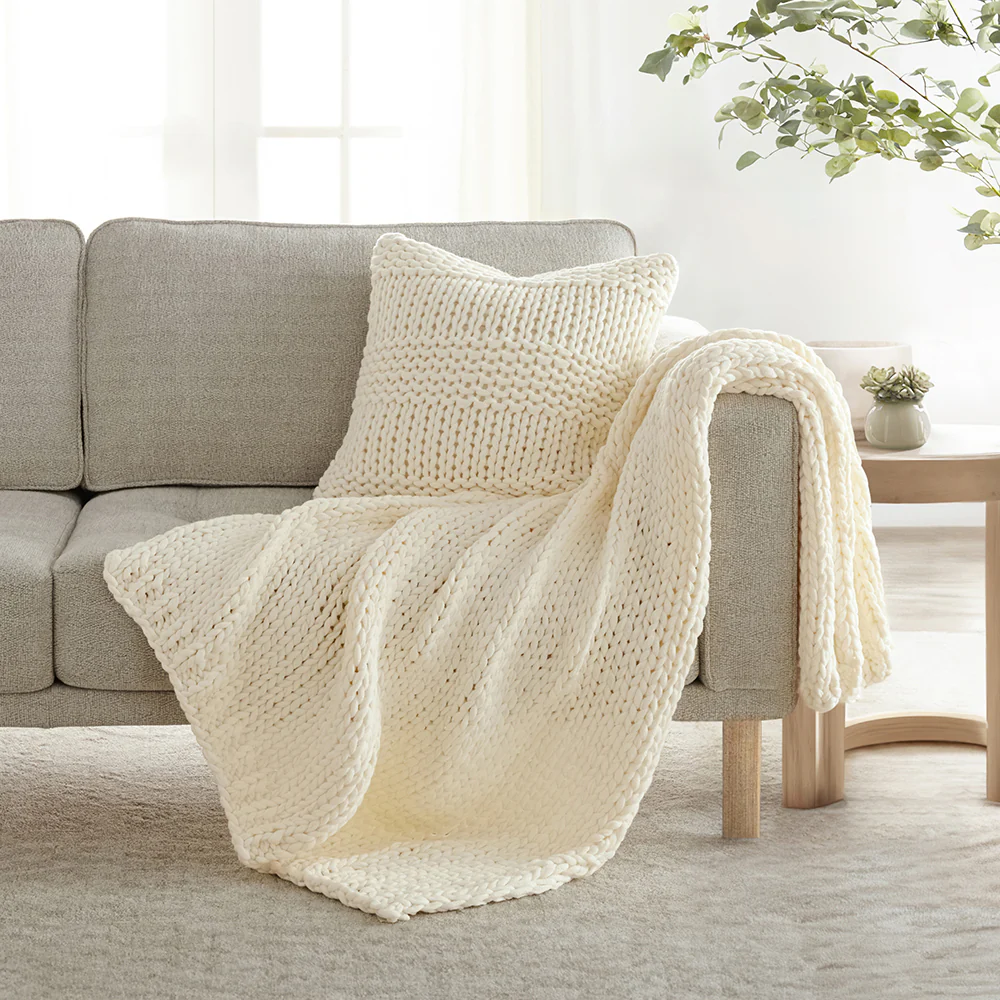 Chunky Knit Throw Blanket and Decor Pillow with Insert Bundle - Image 8