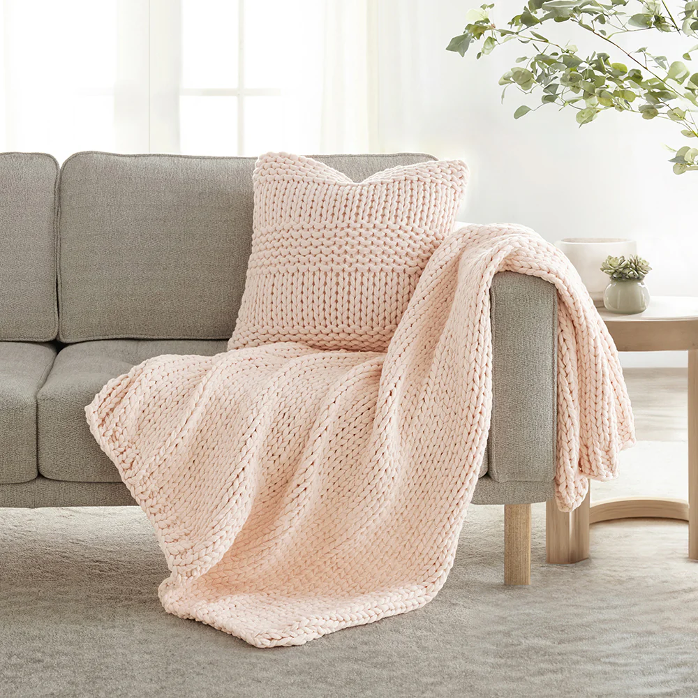 Chunky Knit Throw Blanket and Decor Pillow with Insert Bundle - Image 9