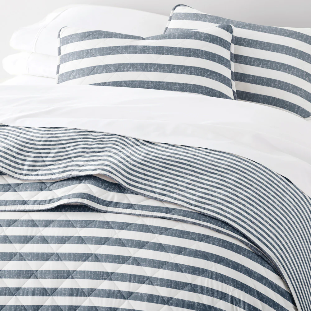 Classic Stripe Reversible Quilted Coverlet Set - Image 10
