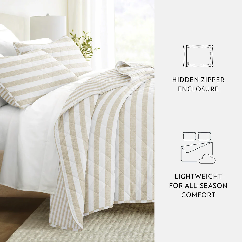 Classic Stripe Reversible Quilted Coverlet Set - Image 13