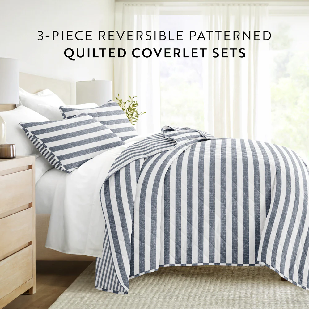 Classic Stripe Reversible Quilted Coverlet Set - Image 14
