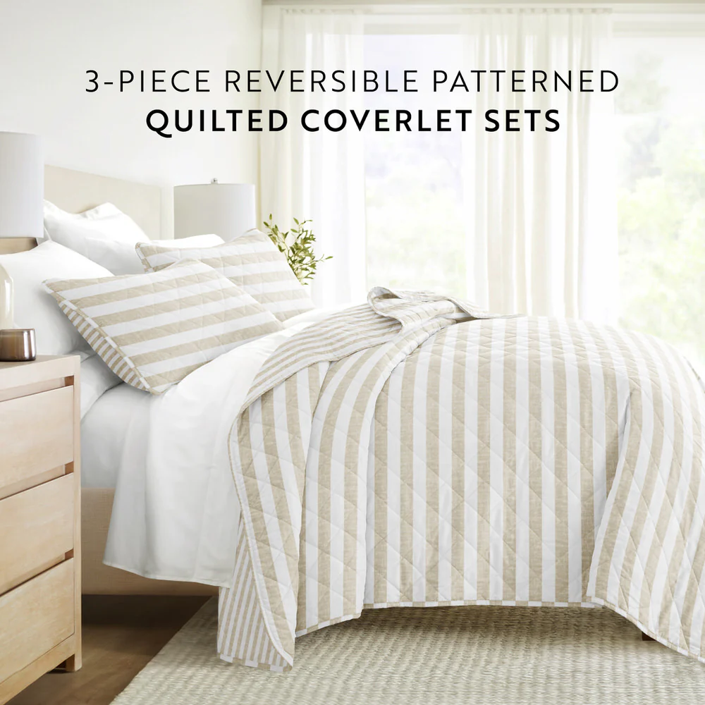 Classic Stripe Reversible Quilted Coverlet Set - Image 17
