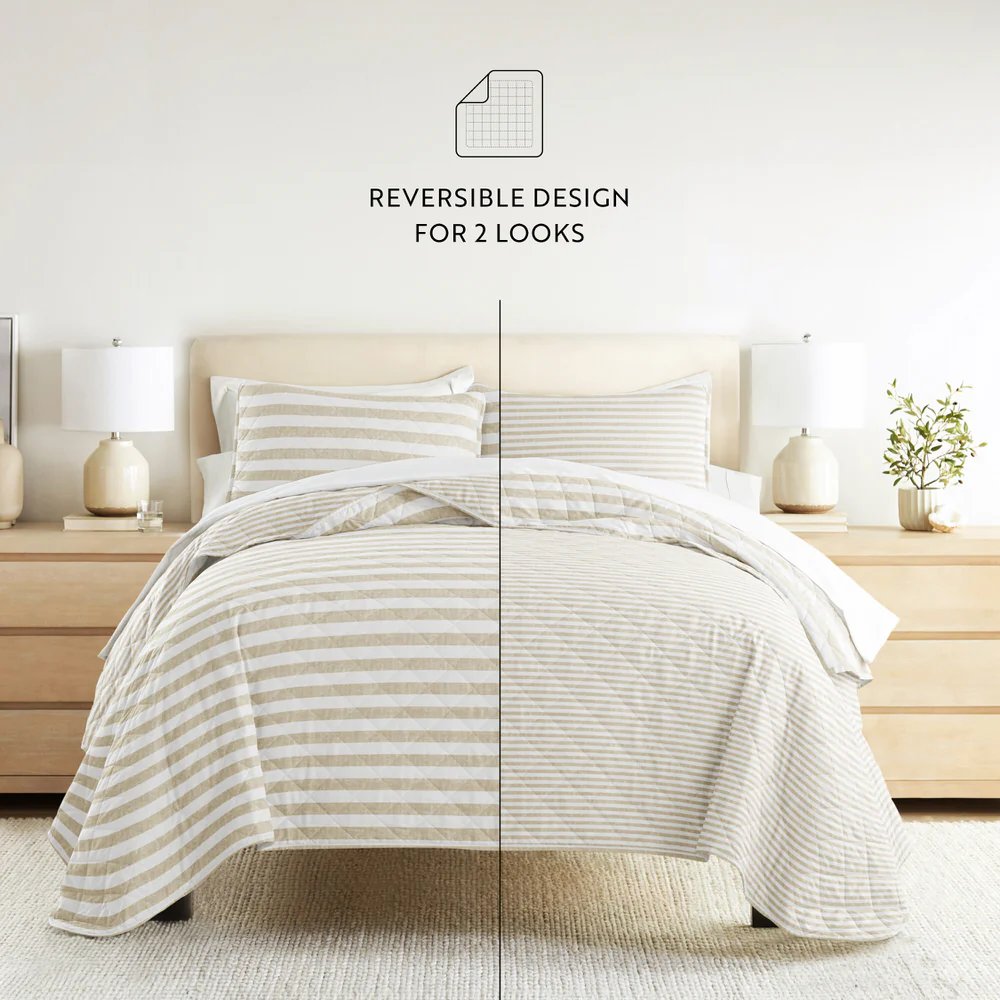 Classic Stripe Reversible Quilted Coverlet Set - Image 19