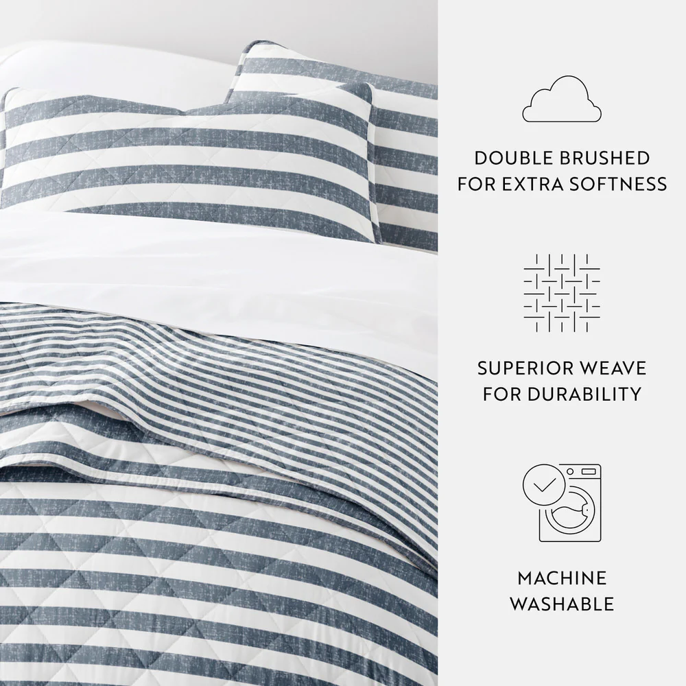 Classic Stripe Reversible Quilted Coverlet Set - Image 21