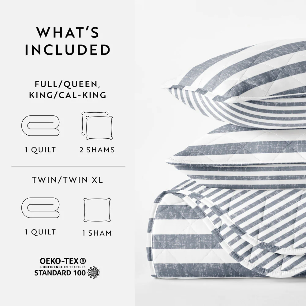 Classic Stripe Reversible Quilted Coverlet Set - Image 22