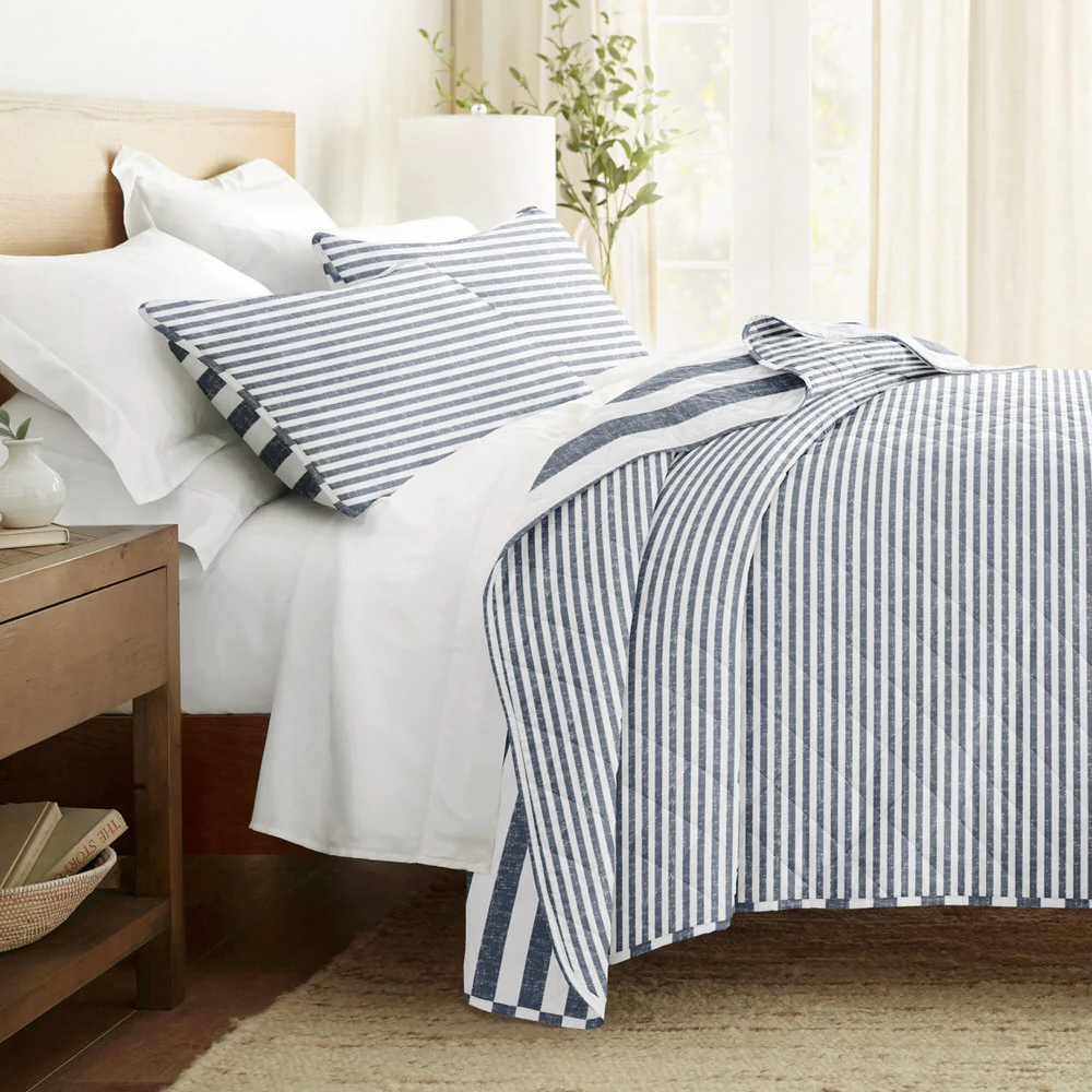 Classic Stripe Reversible Quilted Coverlet Set - Image 4