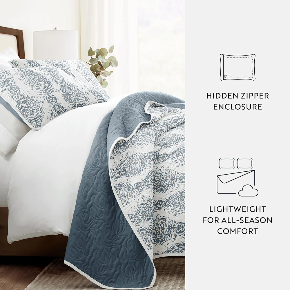 Distressed Damask Reversible Quilted Coverlet Set - Image 11