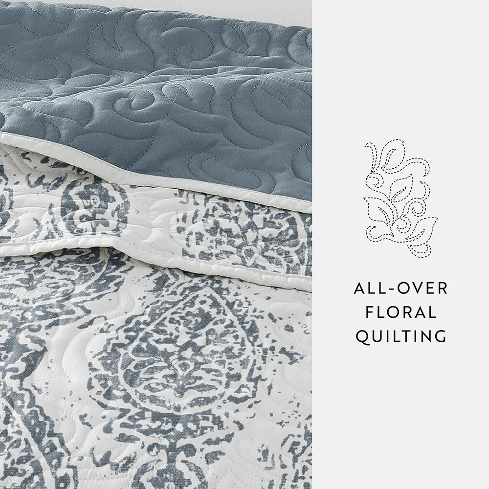 Distressed Damask Reversible Quilted Coverlet Set - Image 13
