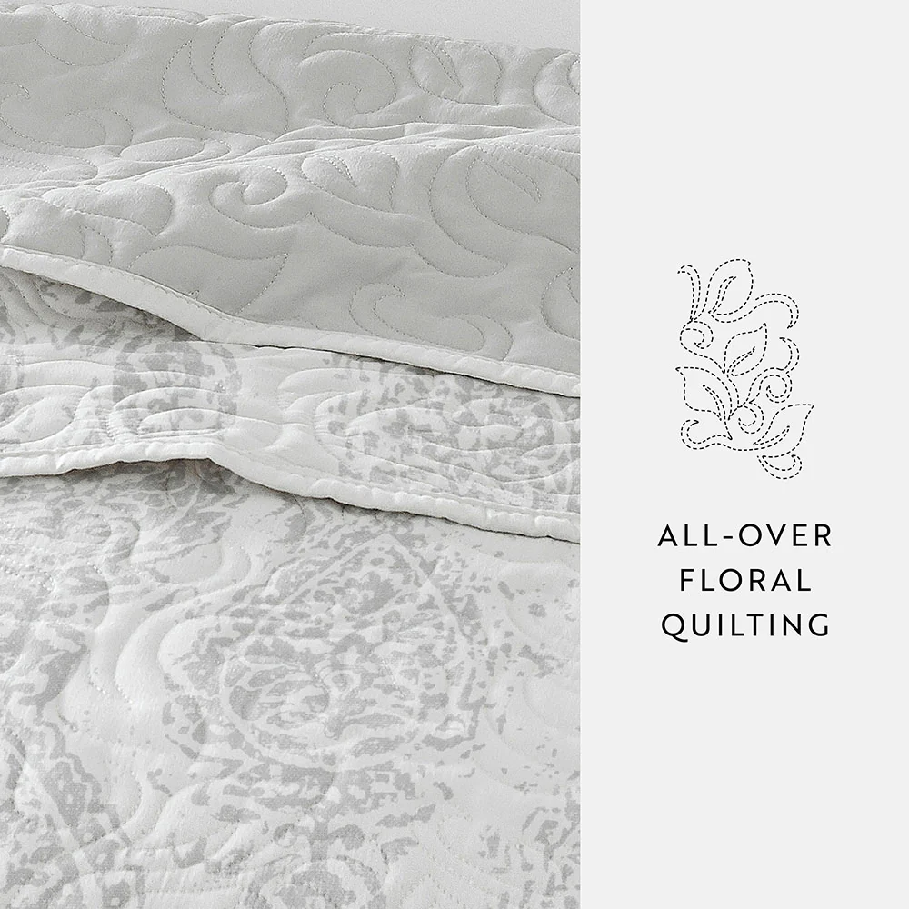 Distressed Damask Reversible Quilted Coverlet Set - Image 14