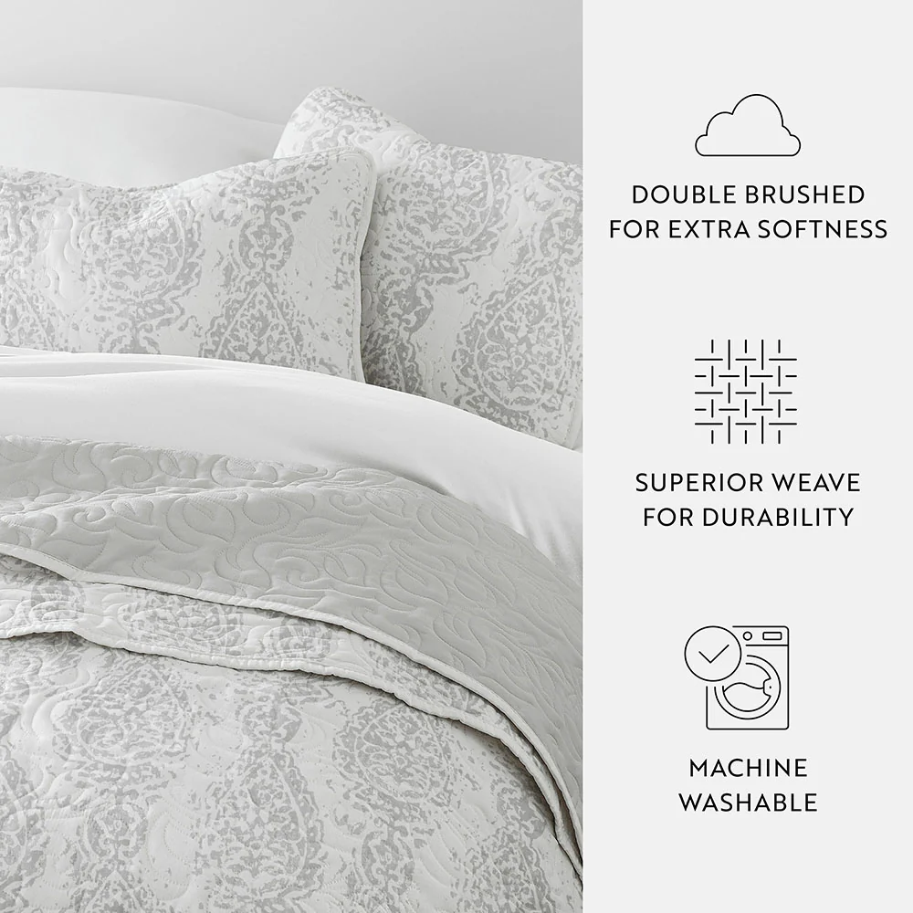 Distressed Damask Reversible Quilted Coverlet Set - Image 16