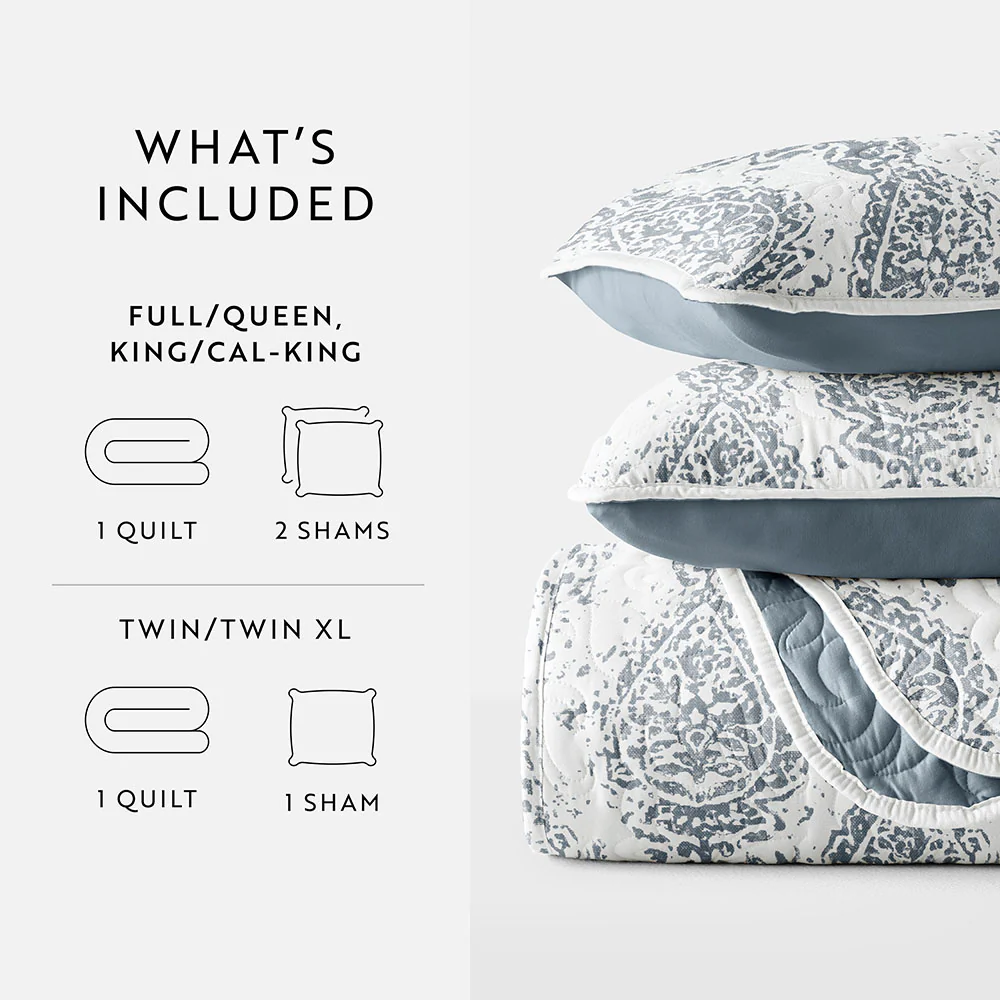 Distressed Damask Reversible Quilted Coverlet Set - Image 18
