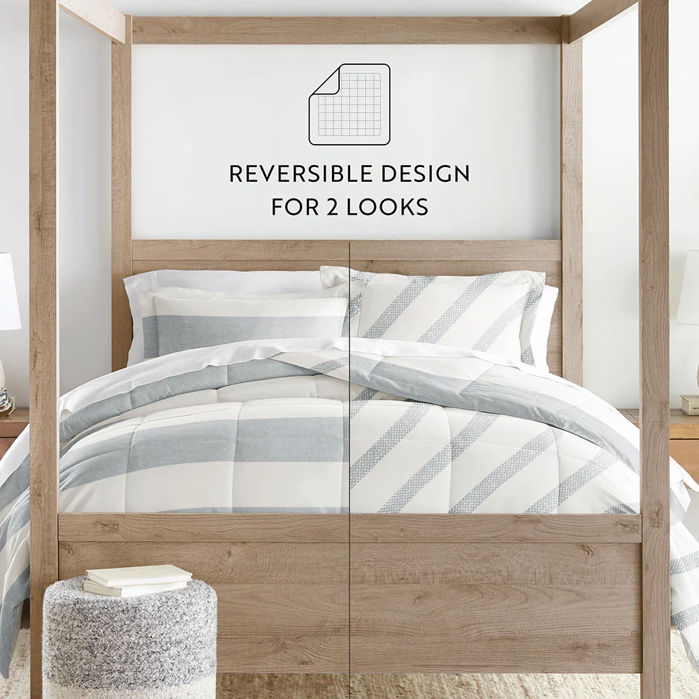 Distressed Stripe Reversible Down-Alternative Comforter Set - Image 12