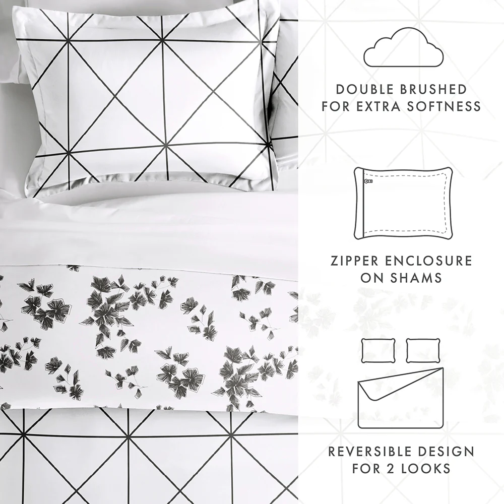 Edgy Flowers Pattern 3-Piece Reversible Duvet Cover Set - Image 10