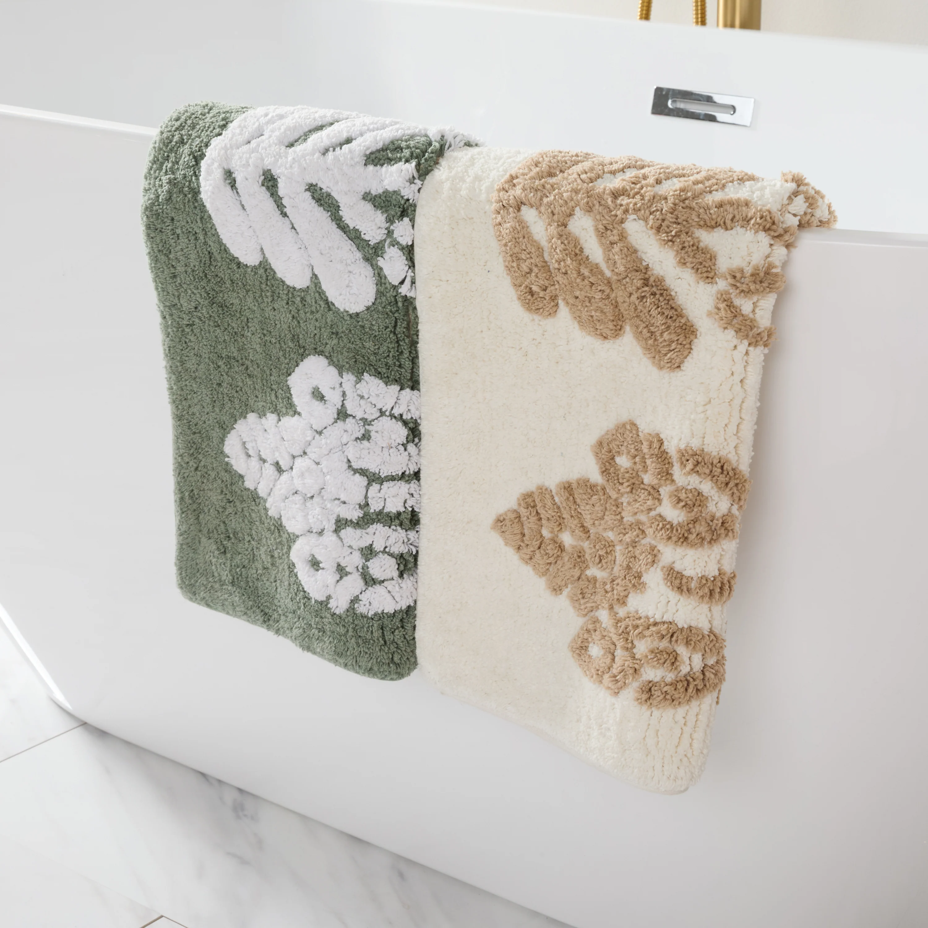 100% Cotton Folk Leaves Patterned Bath Mat - Image 17