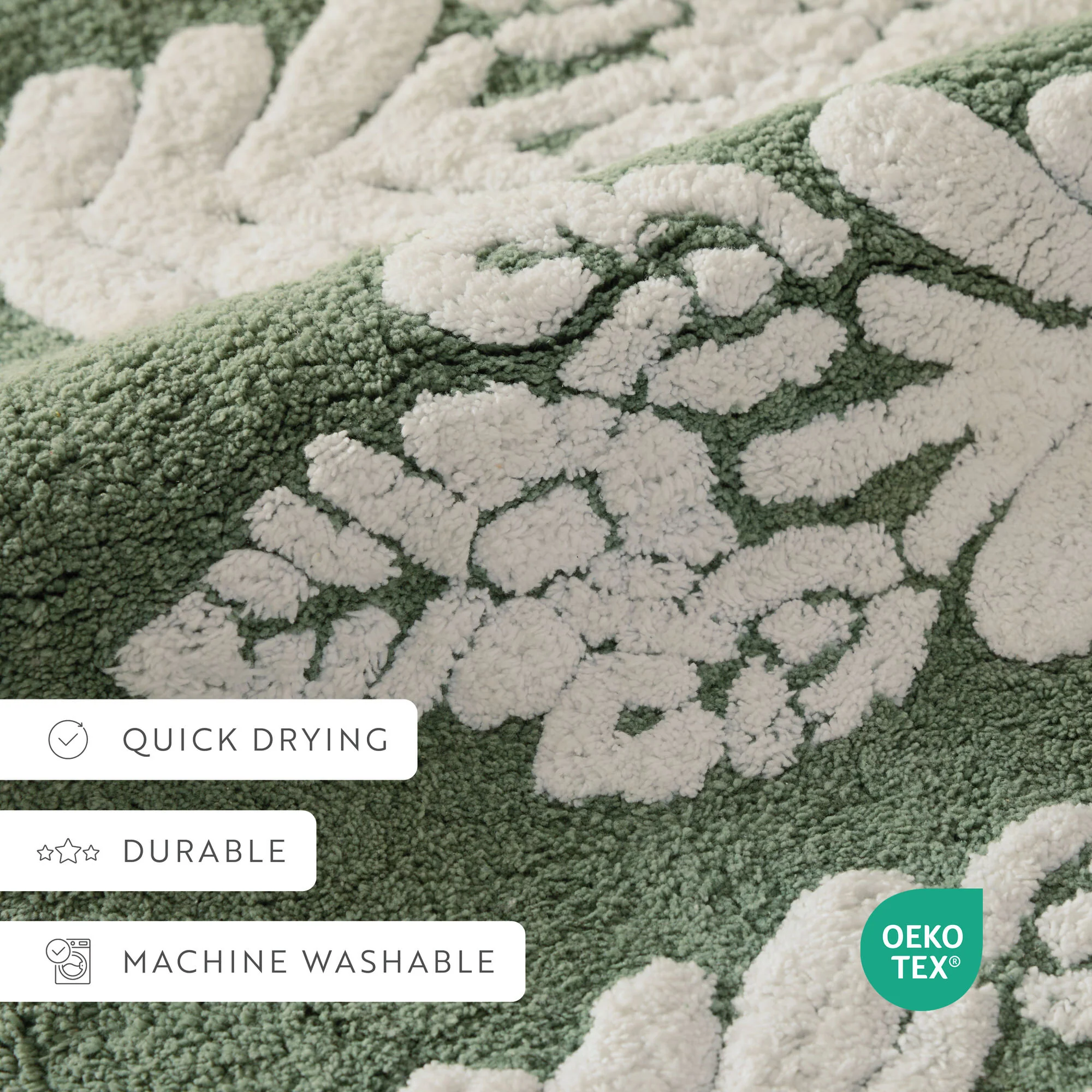 100% Cotton Folk Leaves Patterned Bath Mat - Image 22