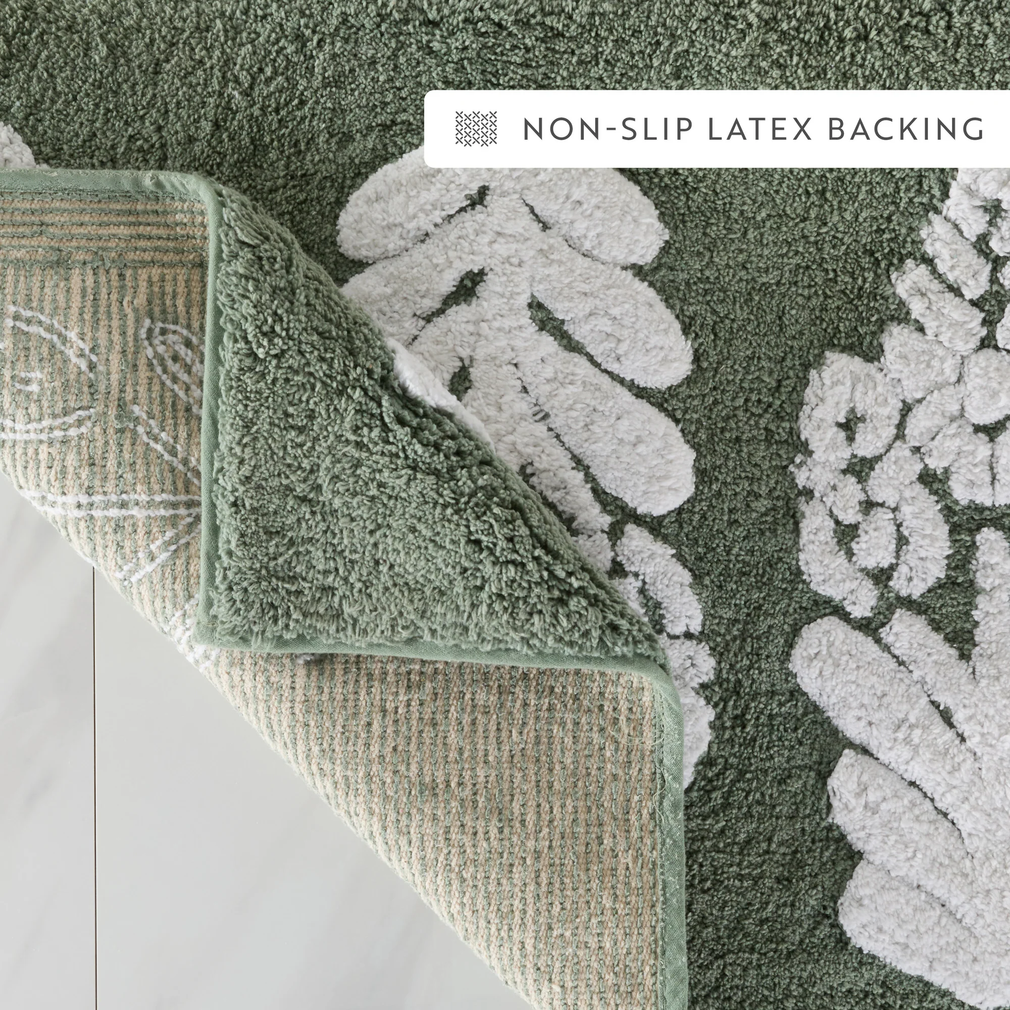 100% Cotton Folk Leaves Patterned Bath Mat - Image 26