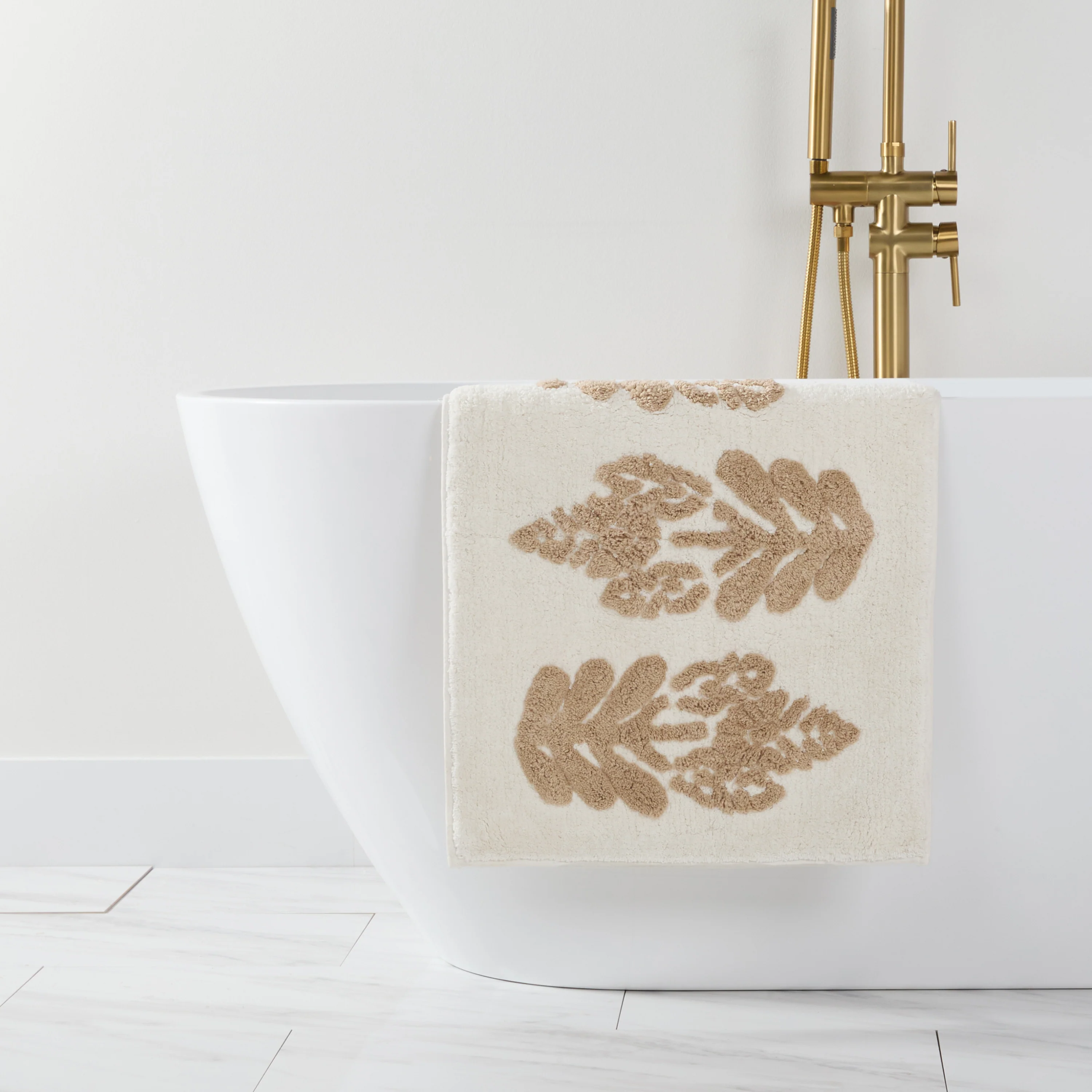 100% Cotton Folk Leaves Patterned Bath Mat - Image 3
