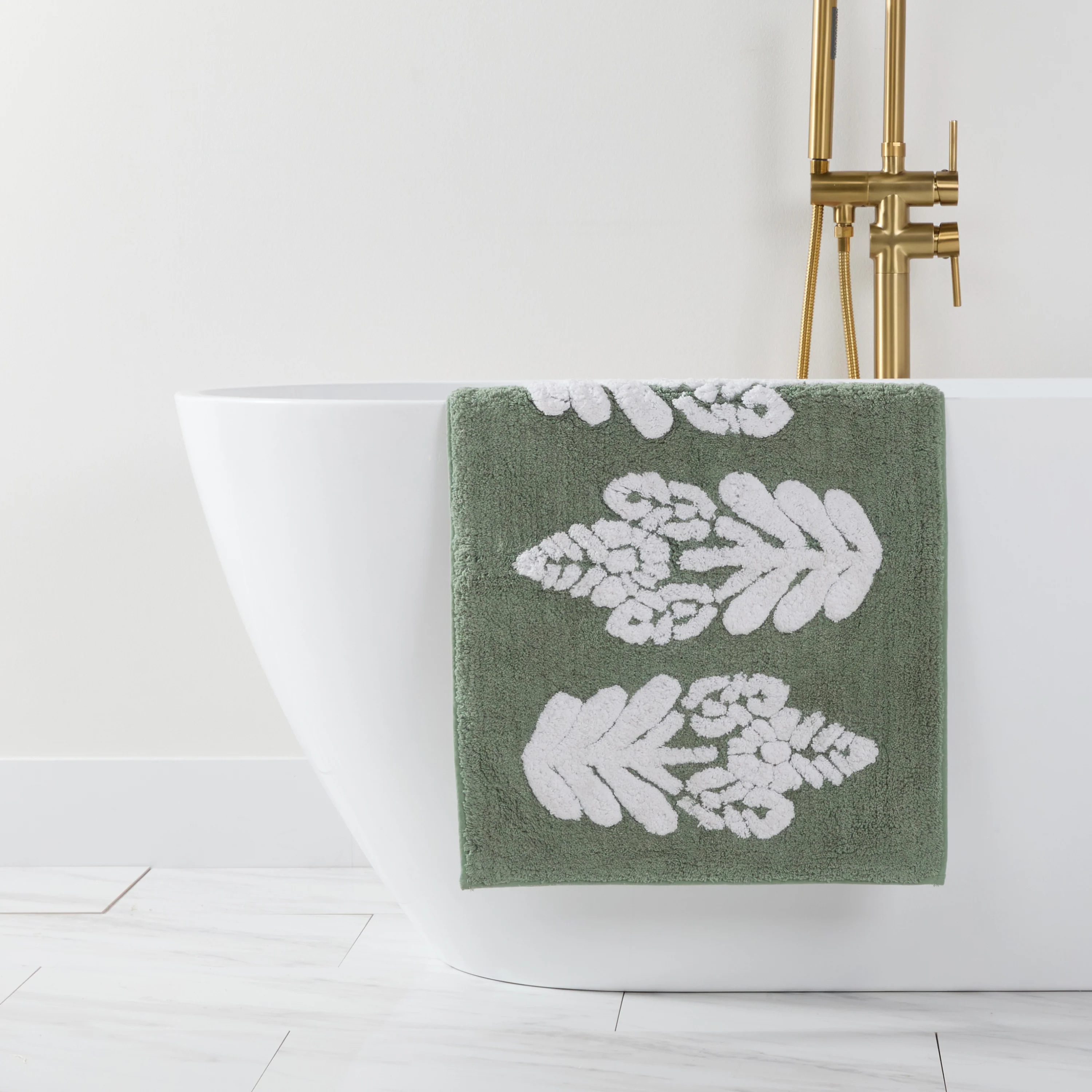 100% Cotton Folk Leaves Patterned Bath Mat - Image 4