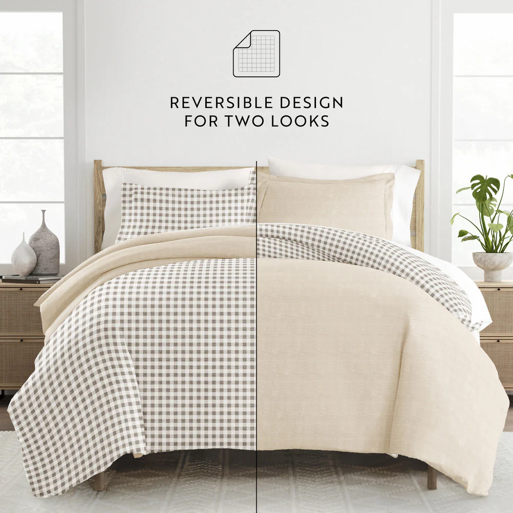 Gingham Check Pattern 3-Piece Reversible Duvet Cover Set - Image 12