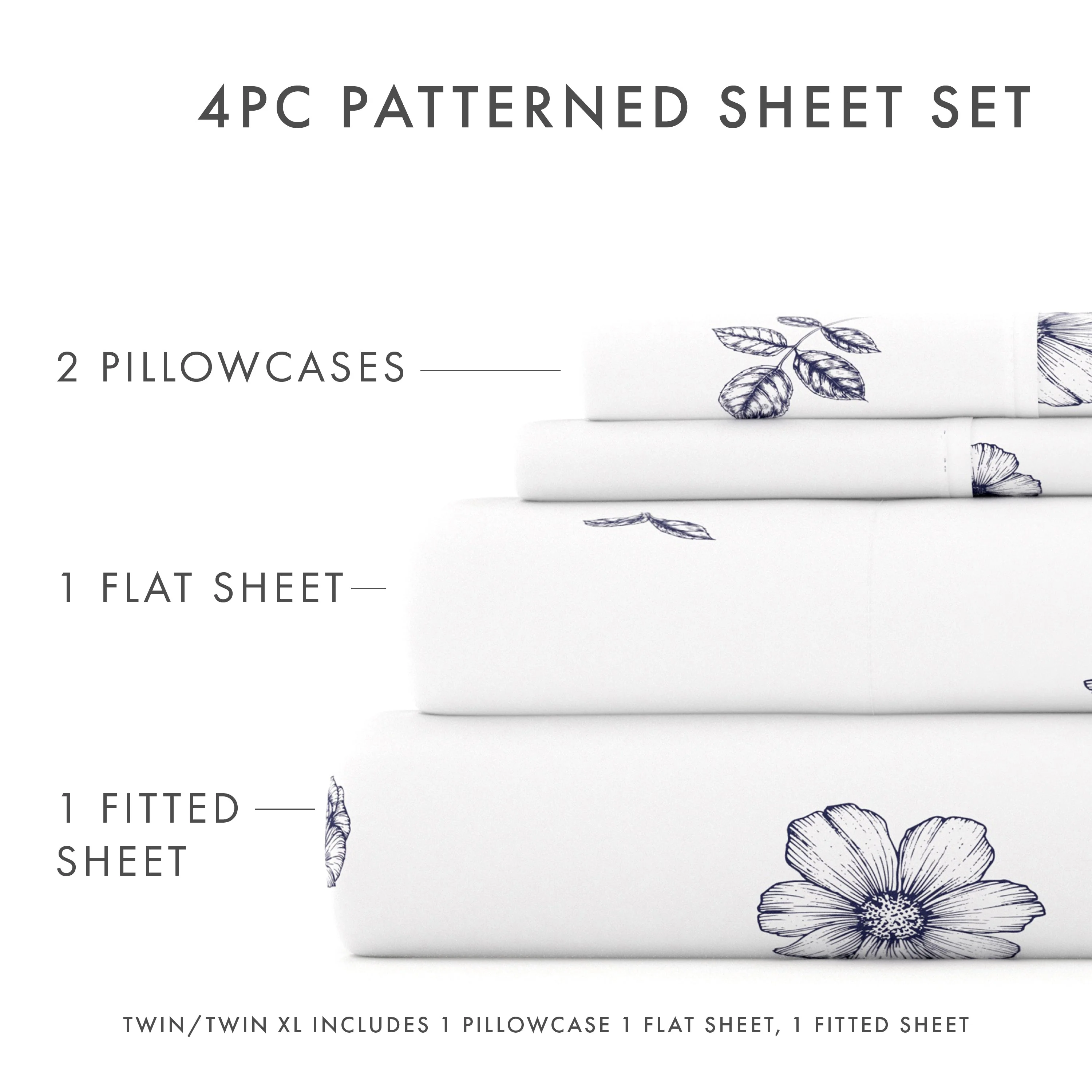 Indigo Flowers Pattern 4-Piece Sheet Set - Sale - Image 5