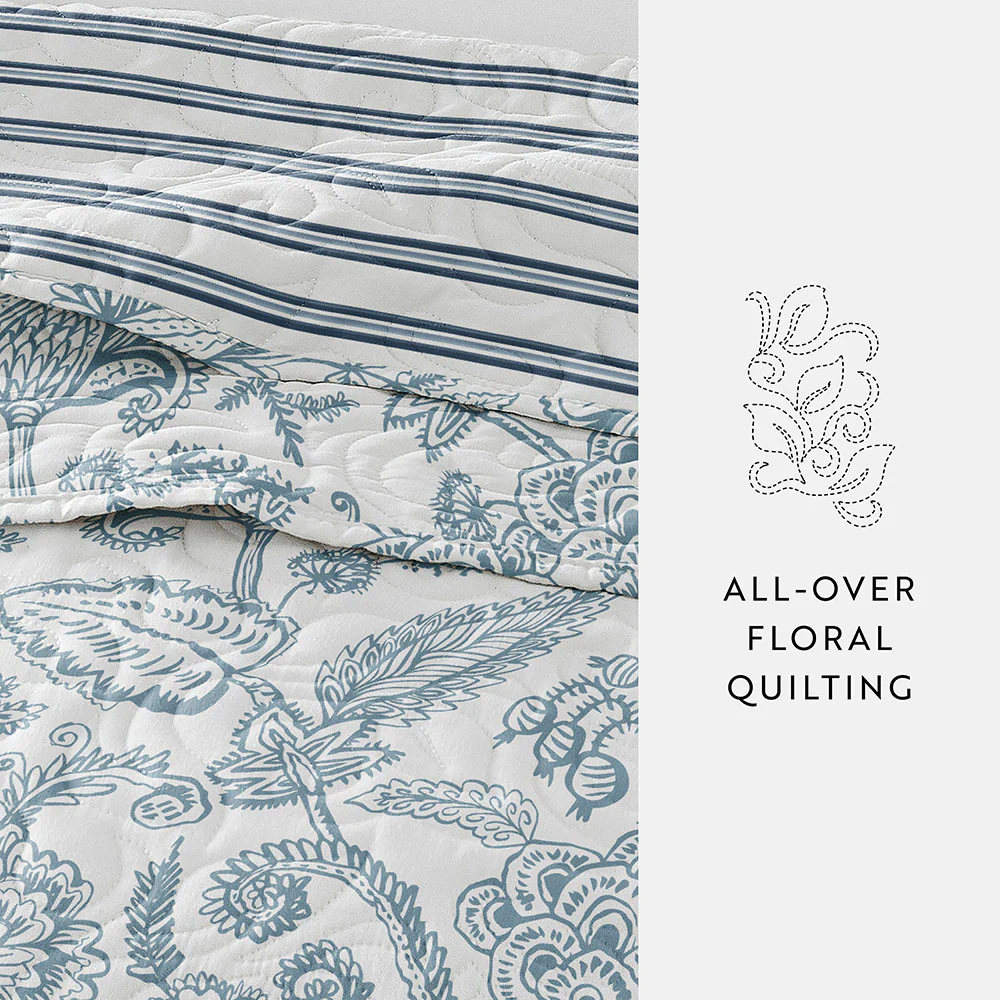 Jacobean/Stripe Reversible Quilted Coverlet Set - Image 7