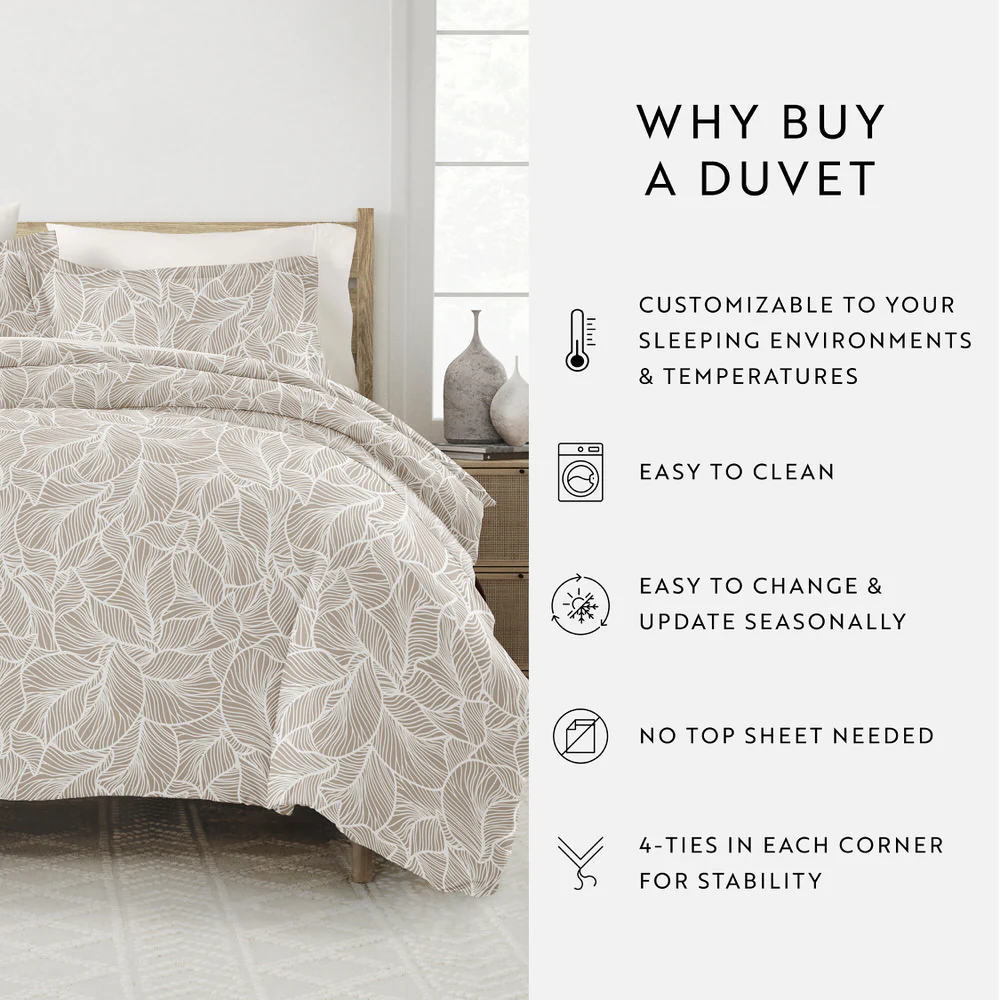 Linear Leaves Pattern 3-Piece Duvet Cover Set - Image 9