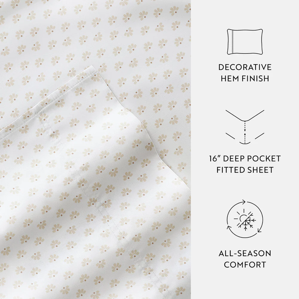 Moon Daisies 4-Piece Long Staple Cotton Sheet Set - Image 9
