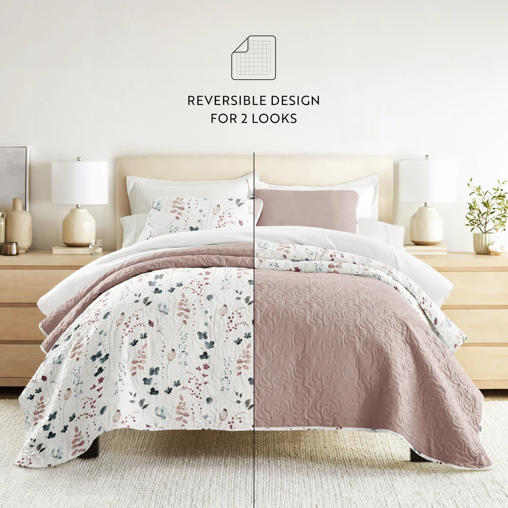 Poppy Bloom Reversible Quilted Coverlet Set - Image 8