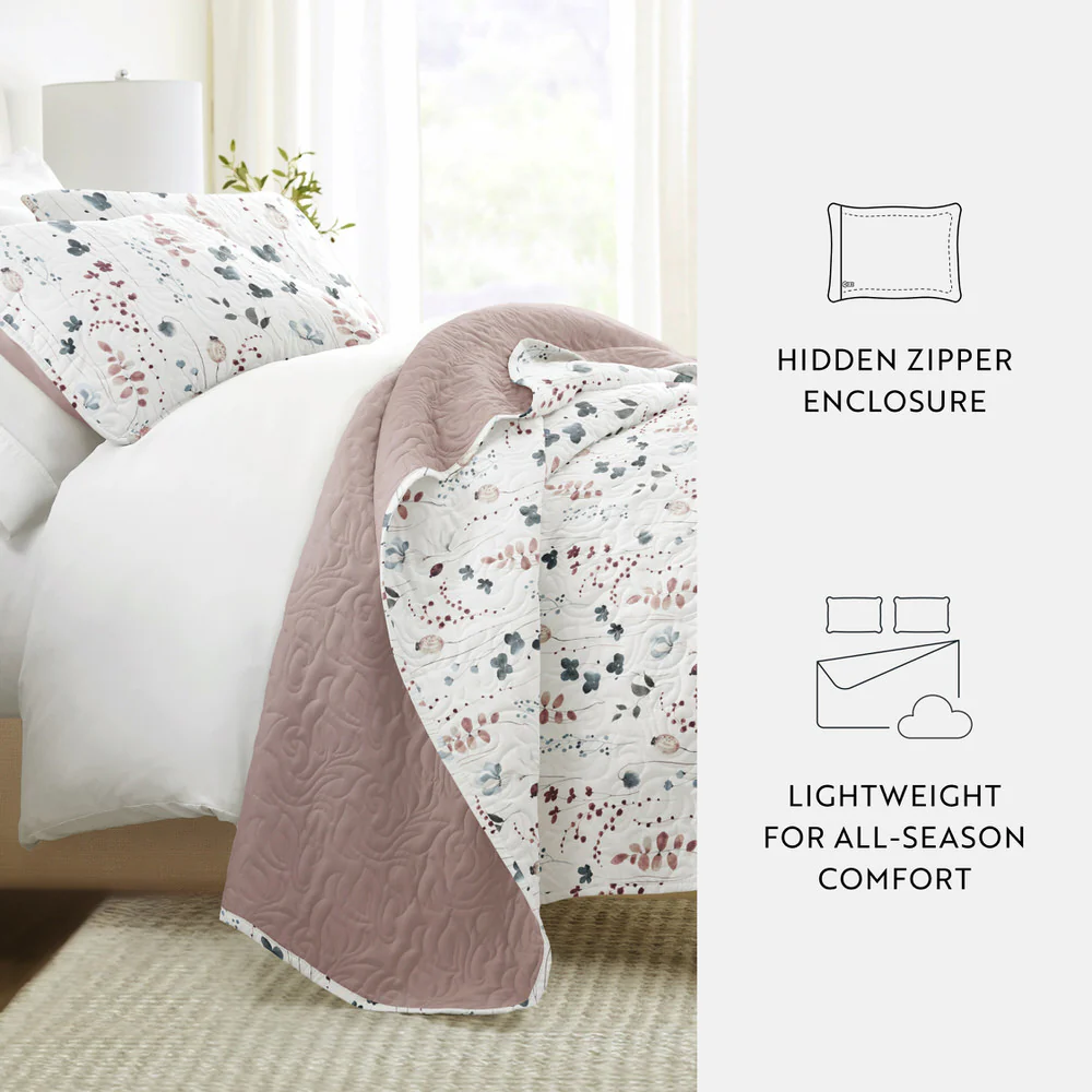 Poppy Bloom Reversible Quilted Coverlet Set - Image 9