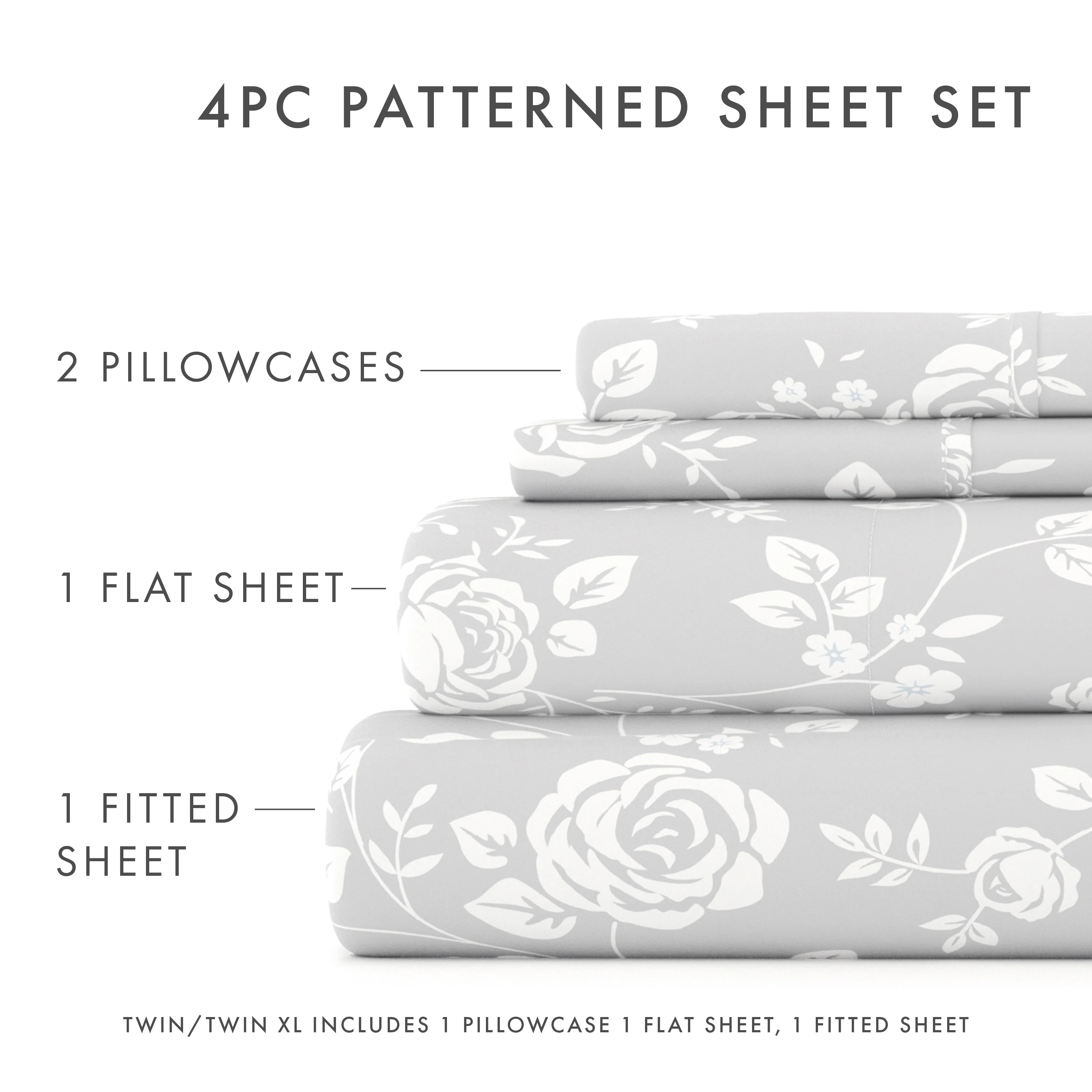 Rose Gray Pattern 4-Piece Sheet Set - Image 5