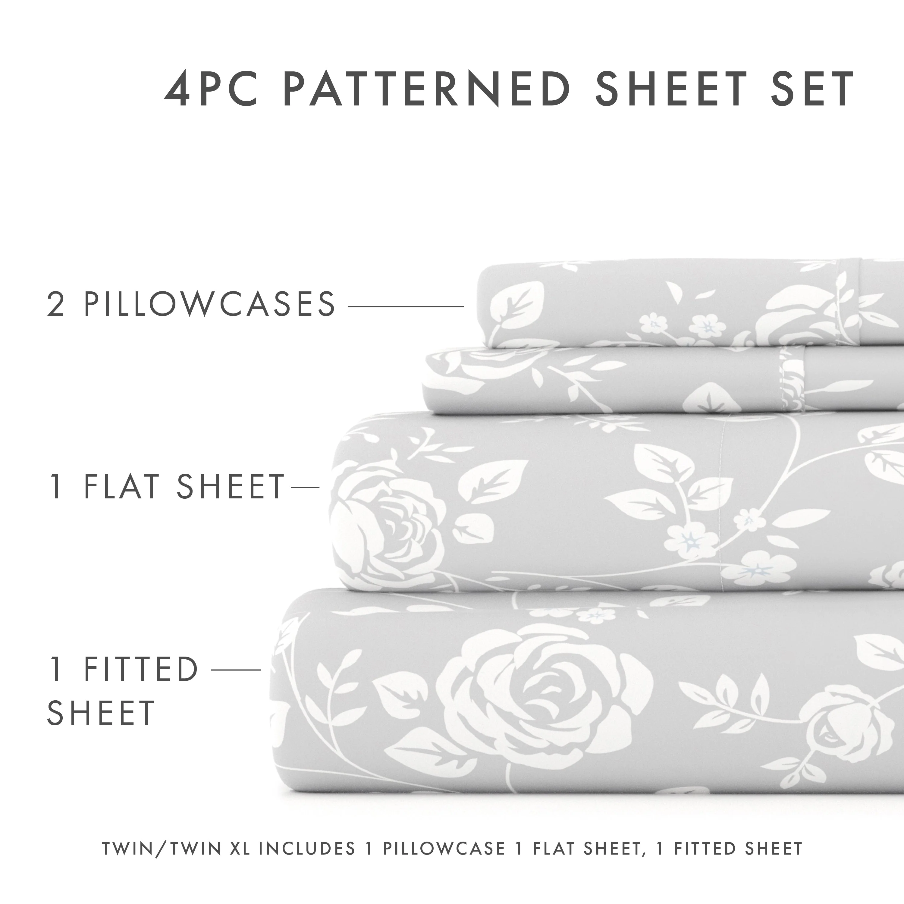 Rose Gray Pattern 4-Piece Sheet Set - Sale - Image 5