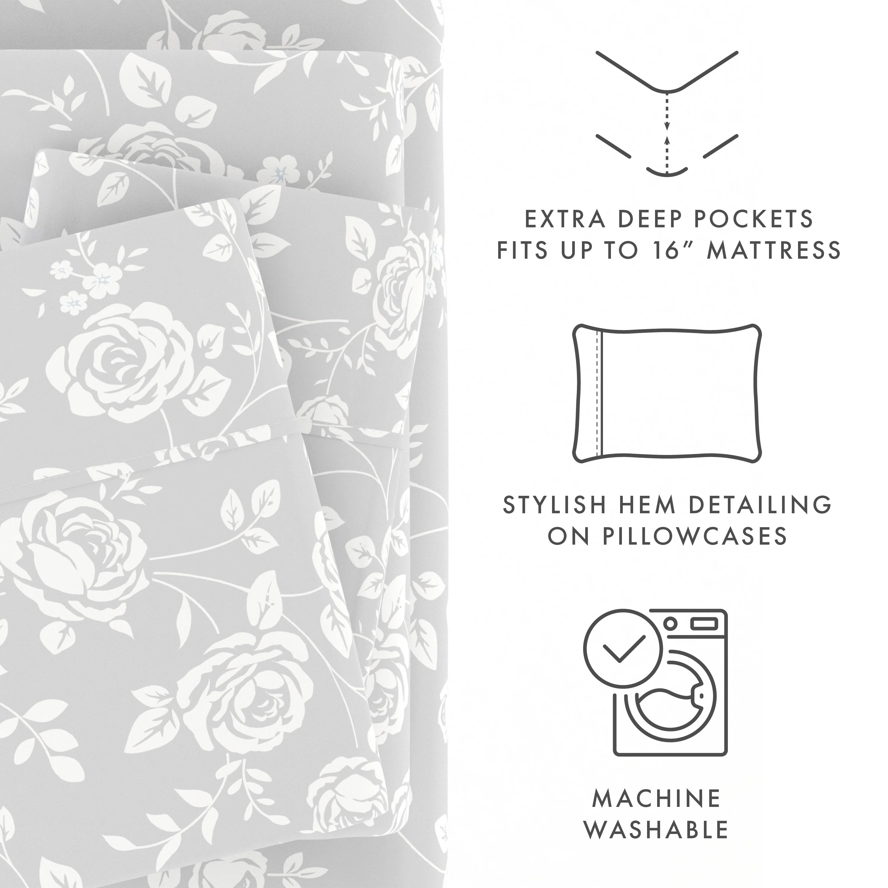 Rose Gray Pattern 4-Piece Sheet Set - Sale - Image 7