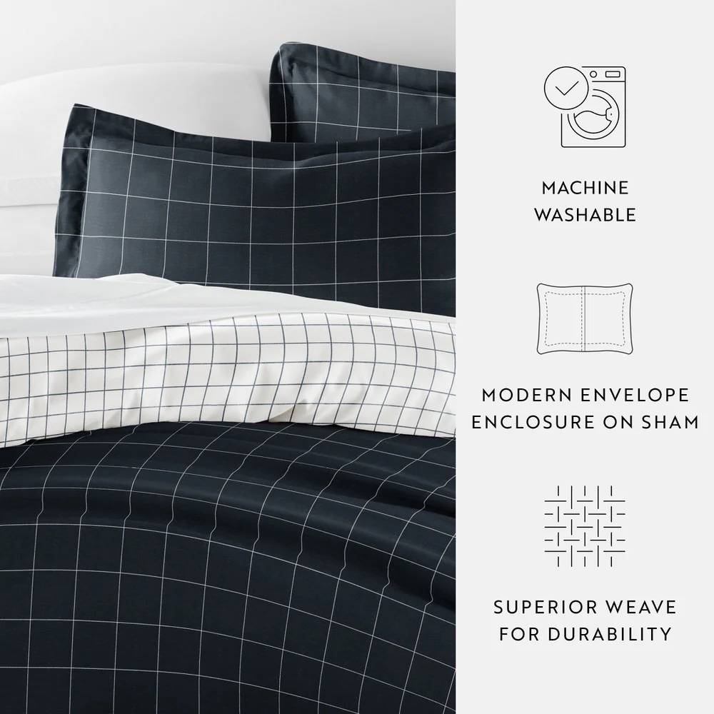 Rustic Windowpane Pattern 3-Piece Reversible Duvet Cover Set - Image 13