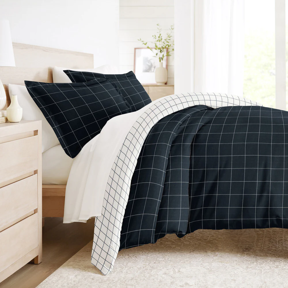 Rustic Windowpane Pattern 3-Piece Reversible Duvet Cover Set - Image 3