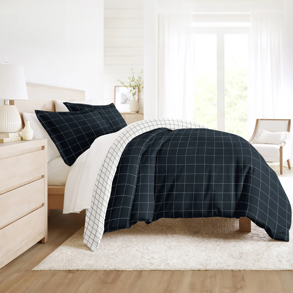 Rustic Windowpane Pattern 3-Piece Reversible Duvet Cover Set - Image 7